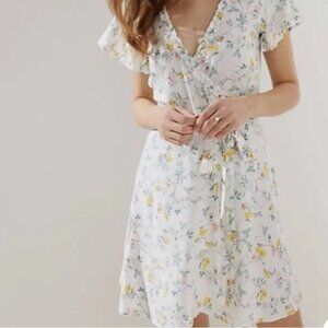 LOFT Tossed Flower Flutter Wrap Dress